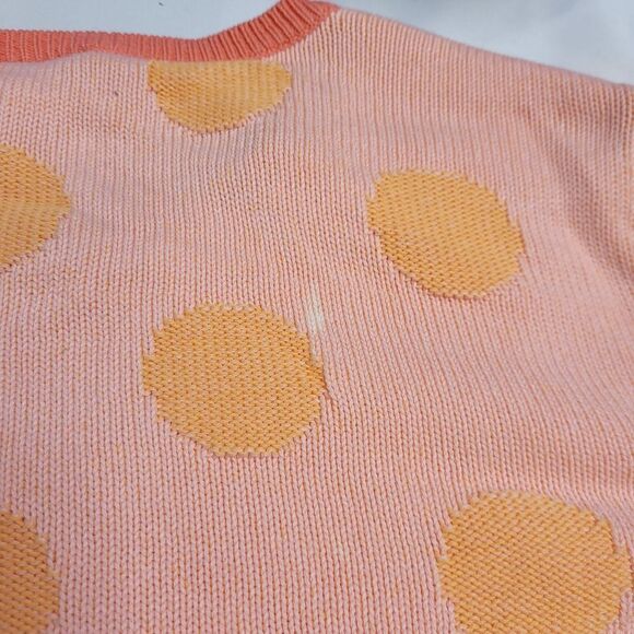 VINTAGE 90s cardigan polka dot sherbet and pink button up sweater M - Picture 10 of 12
